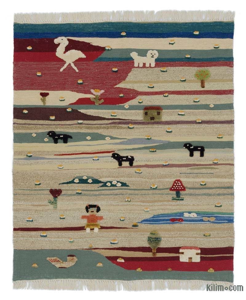 Çok Renkli Yeni Kök Boya El Dokuma Kilim - 109 cm x 127 cm - K0048513
