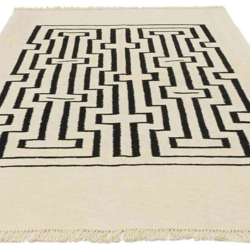 Beige, Black New Handwoven Turkish Kilim Rug - K0048515