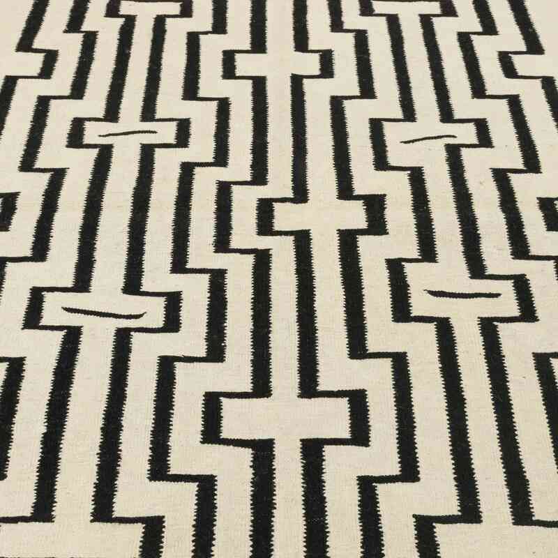Beige, Black New Handwoven Turkish Kilim Rug - K0048515
