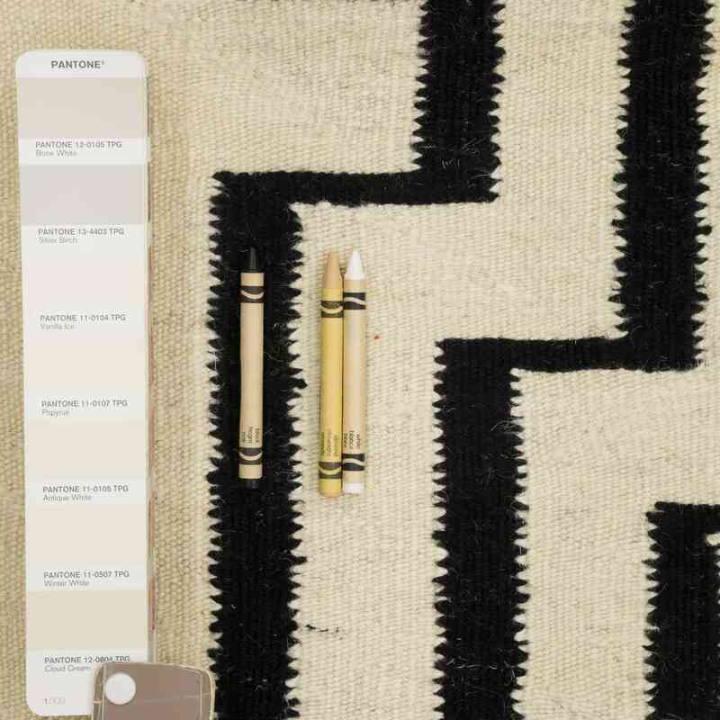 Beige, Black New Handwoven Turkish Kilim Rug - K0048515