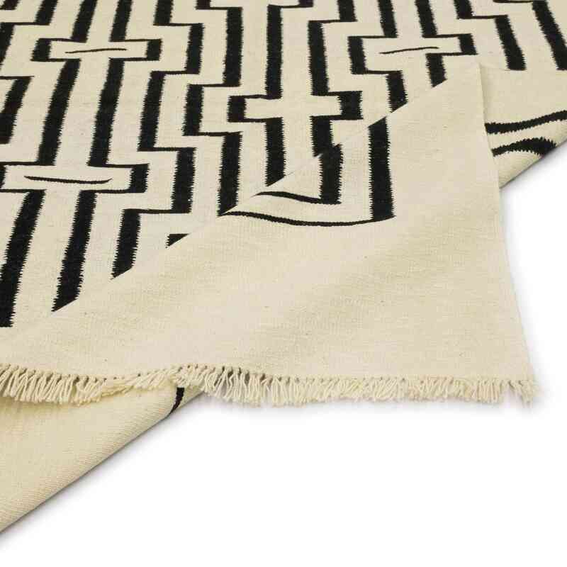 Beige, Black New Handwoven Turkish Kilim Rug - K0048515
