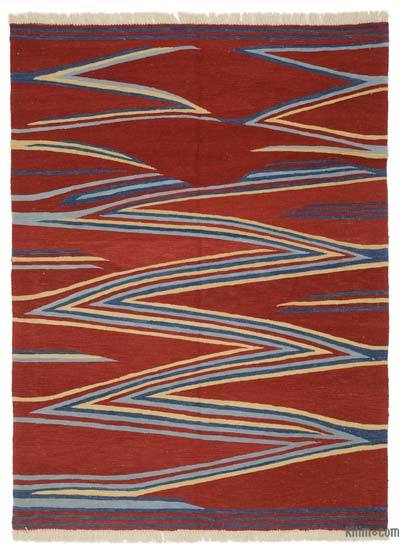 Red New Handwoven Turkish Kilim Rug - 5' 1" x 6' 11" (61" x 83")