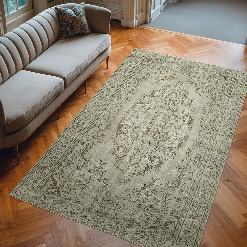 Gray Over-dyed Vintage Hand-Knotted Turkish Rug - 5' 8" x 9' 3" (68" x 111") - K0049260