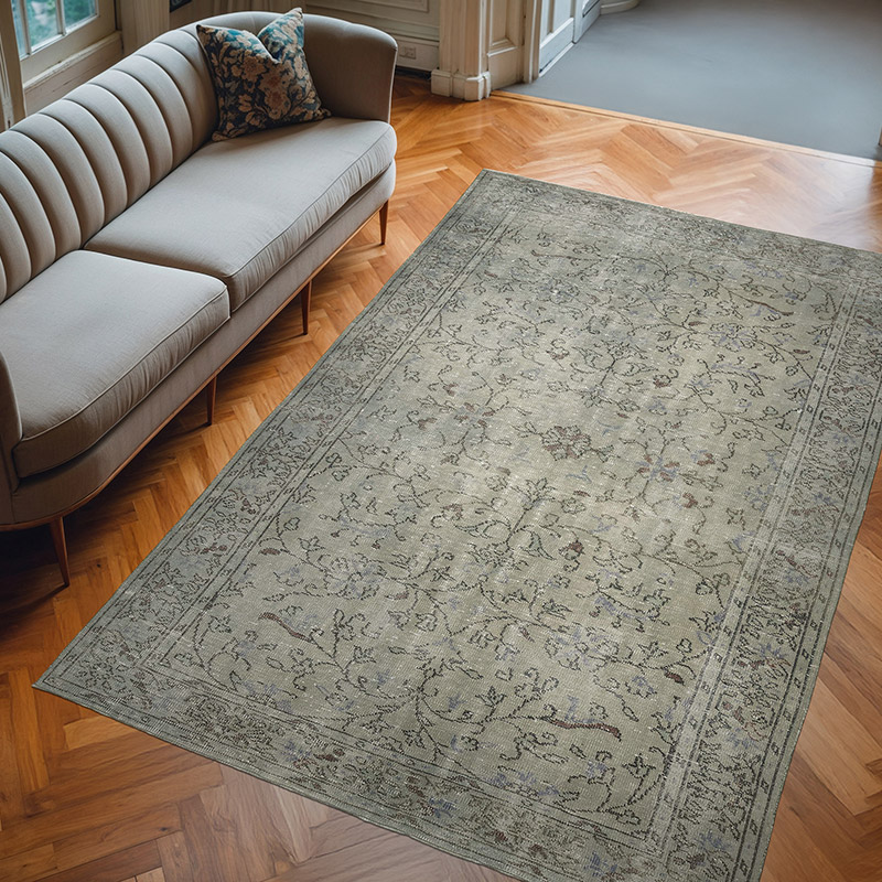 Gris Alfombra Turca Vintage Sobre-teñida - 182 cm x 276 cm - K0049270