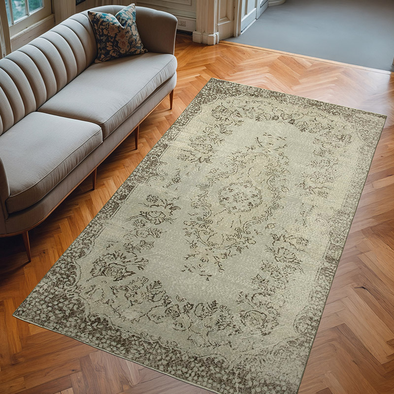 Gray Over-dyed Vintage Hand-Knotted Turkish Rug - 5' 6" x 9' 4" (66" x 112") - K0049281