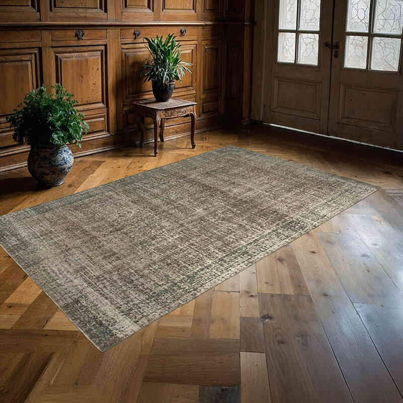 Gris Alfombra Turca Vintage Sobre-teñida - 157 cm x 257 cm - K0049292
