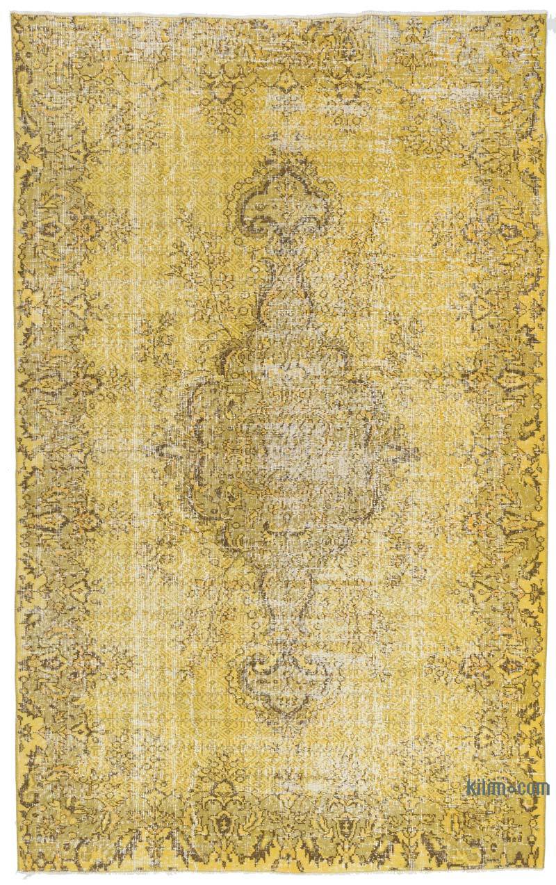 Amarillo Alfombra Turca Vintage Sobre-teñida - 161 cm x 259 cm - K0049315