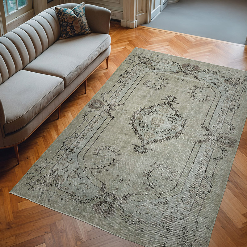 Gris Alfombra Turca Vintage Sobre-teñida - 183 cm x 280 cm - K0049329