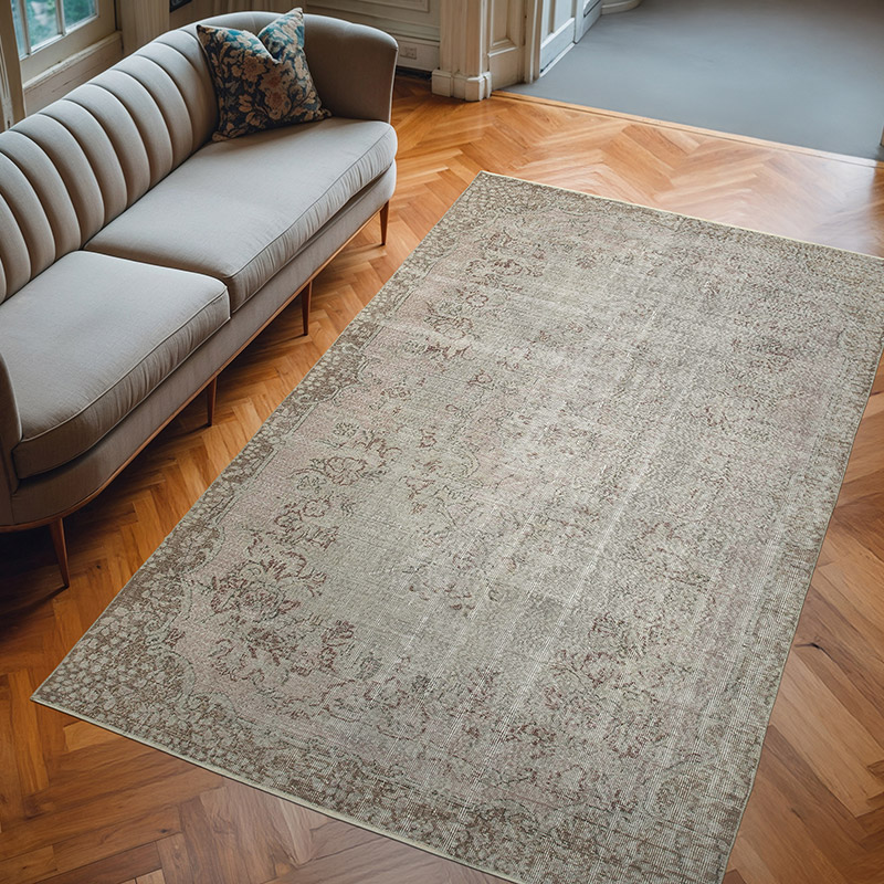 Gris Alfombra Turca Vintage Sobre-teñida - 178 cm x 280 cm - K0049368