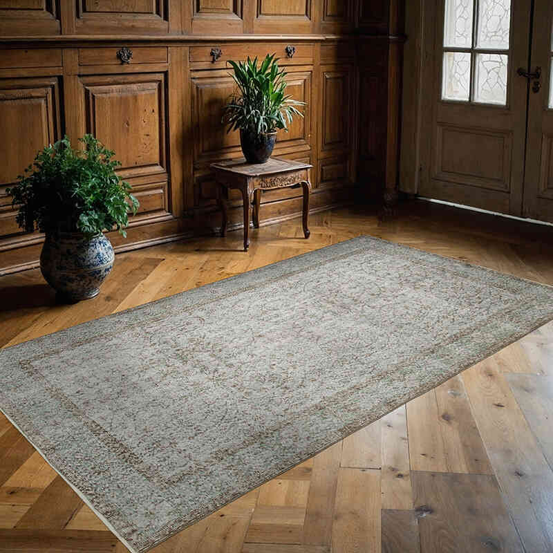 Gris Alfombra Turca Vintage Sobre-teñida - 143 cm x 254 cm - K0049372