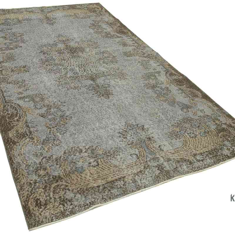 Grey Over-dyed Vintage Hand-Knotted Turkish Rug - 5' 3" x 9' 2" (63" x 110") - K0049399