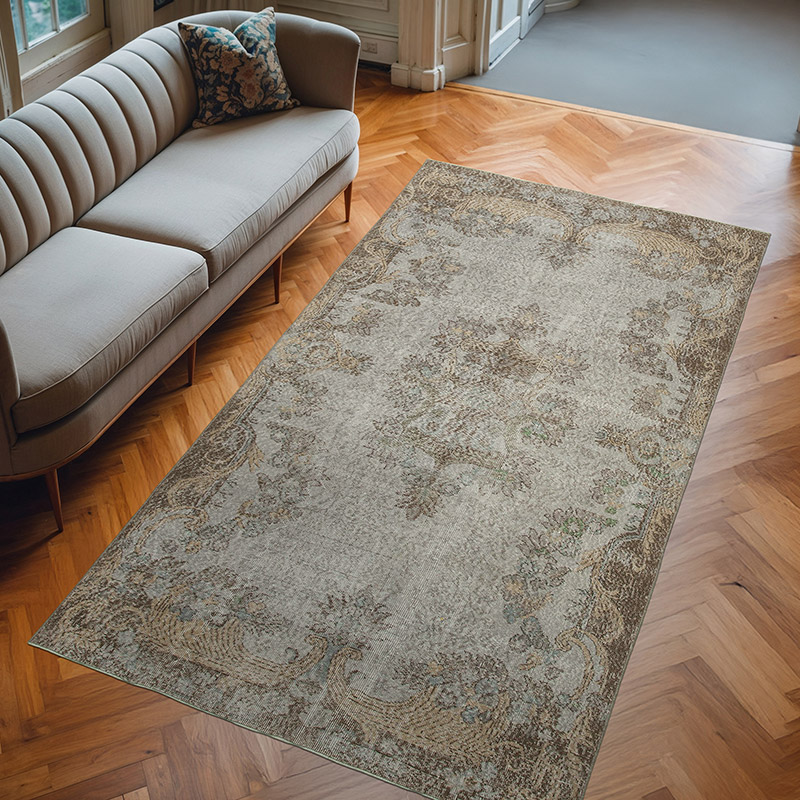 Gris Alfombra Turca Vintage Sobre-teñida - 160 cm x 280 cm - K0049399