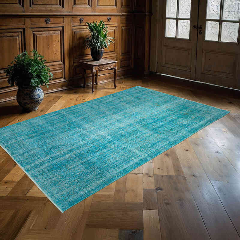 Turquesa Alfombra Turca Vintage Sobre-teñida - 161 cm x 256 cm - K0049418