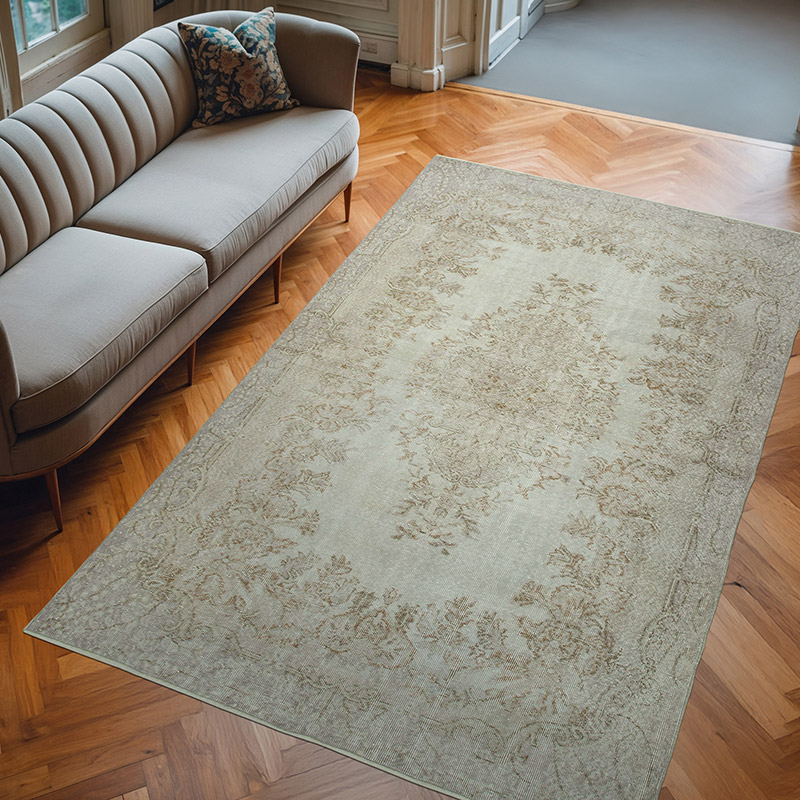 Gray Over-dyed Vintage Hand-Knotted Turkish Rug - 5' 9" x 9' 1" (69" x 109") - K0049422