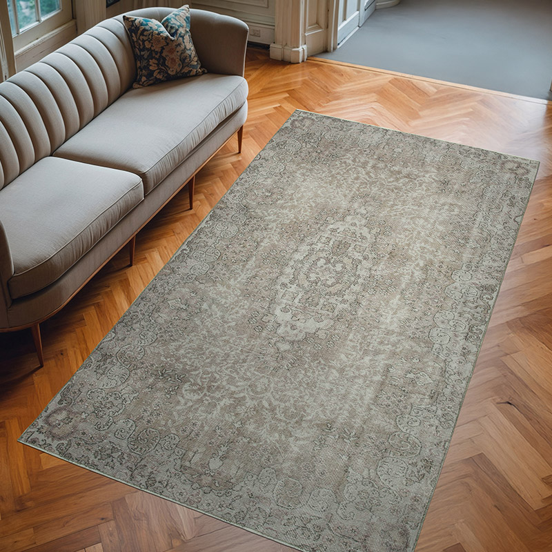 Gris Alfombra Turca Vintage Sobre-teñida - 161 cm x 276 cm - K0049437