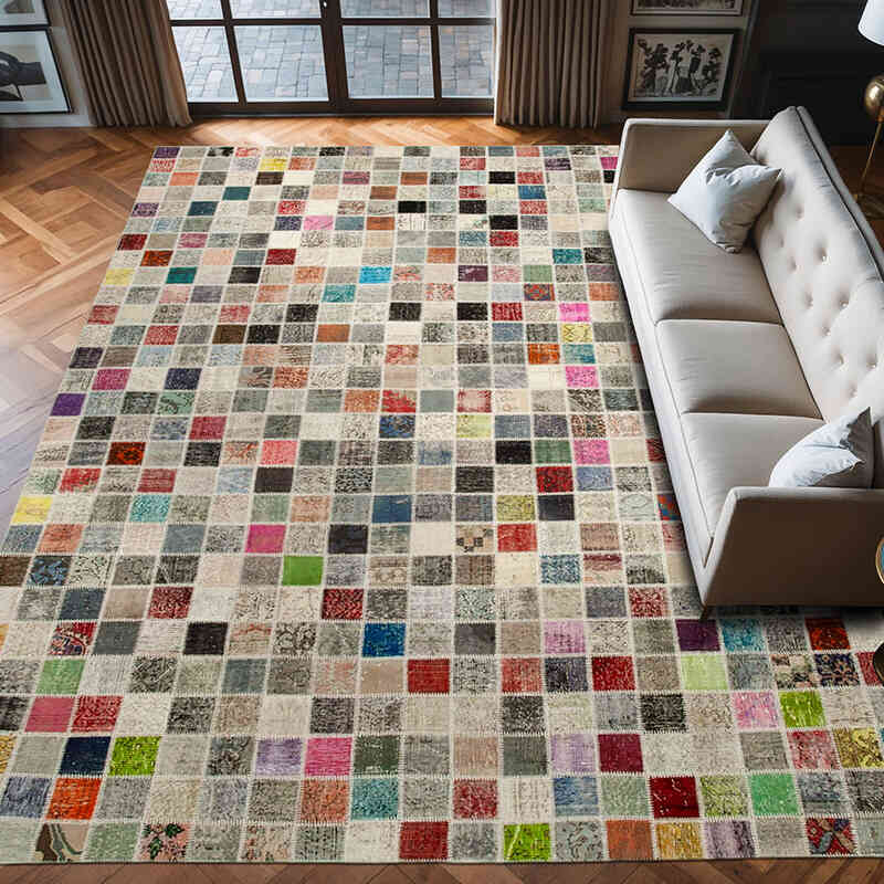 Patchwork Hand-Knotted Turkish Rug - 9' 10" x 13' 3" (118" x 159") - K0049450