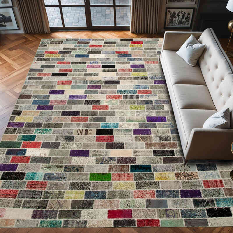 Patchwork Hand-Knotted Turkish Rug - 10'  x 13' 6" (120" x 162") - K0049476