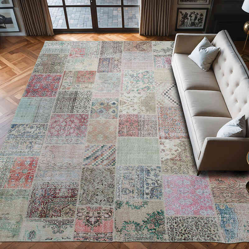Patchwork Hand-Knotted Turkish Rug - 9' 10" x 13' 1" (118" x 157") - K0049536