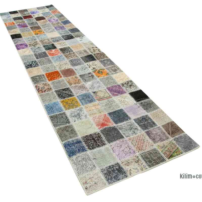 Multicolor Patchwork Hand-Knotted Turkish Runner - 2' 10" x 10' 7" (34" x 127") - K0049643
