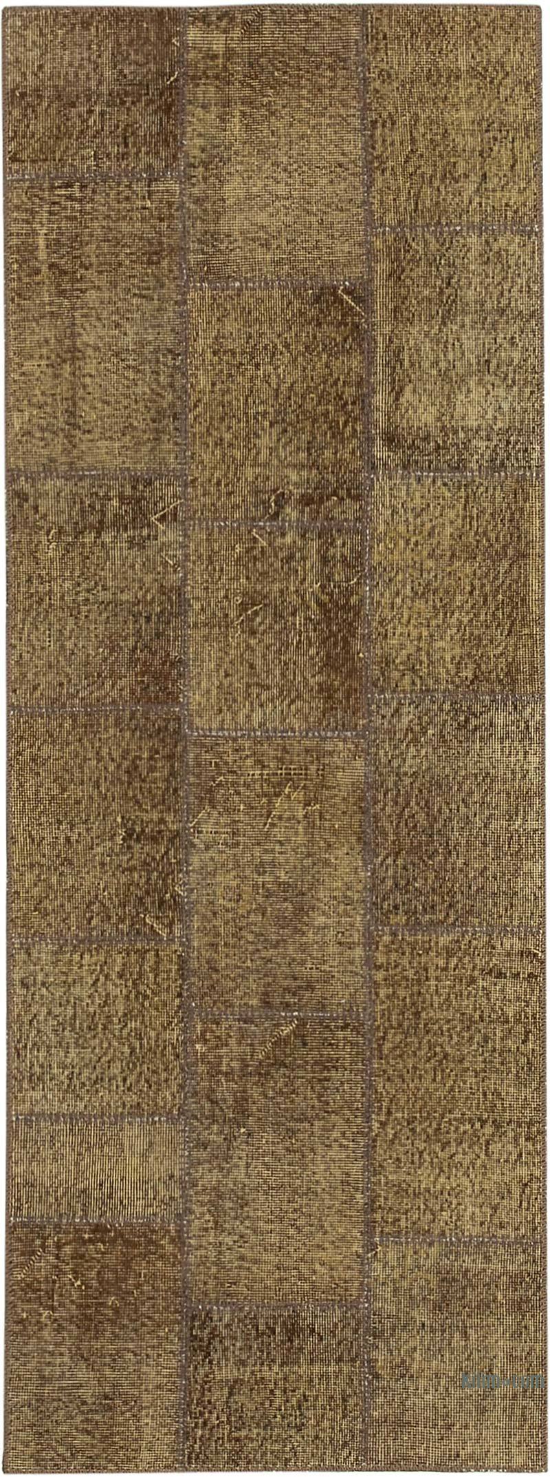 Kahverengi Boyalı Patchwork Halı - 86 cm x 232 cm - K0049667