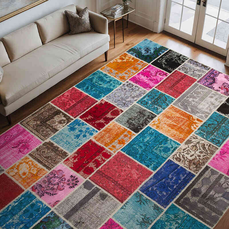 Multicolor Patchwork Hand-Knotted Turkish Rug - 9' 1" x 12'  (109" x 144") - K0049673