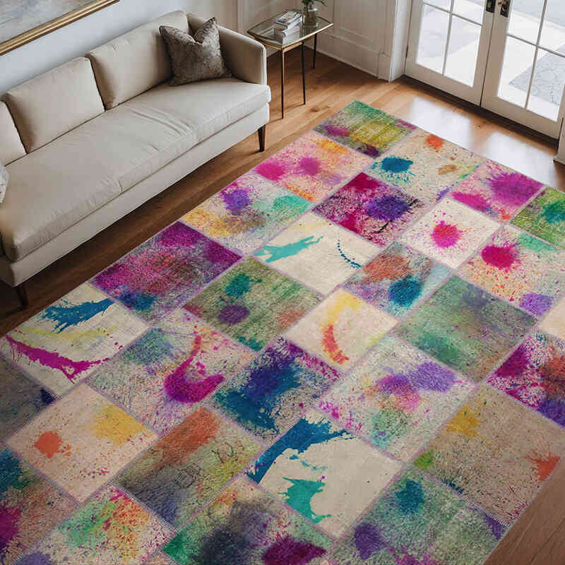 Çok Renkli Boyalı Patchwork Halı - 250 cm x 351 cm - K0049676