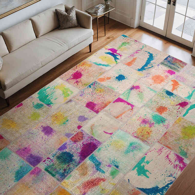Multicolor Patchwork Hand-Knotted Turkish Rug - 8' 3" x 11' 7" (99" x 139") - K0049677