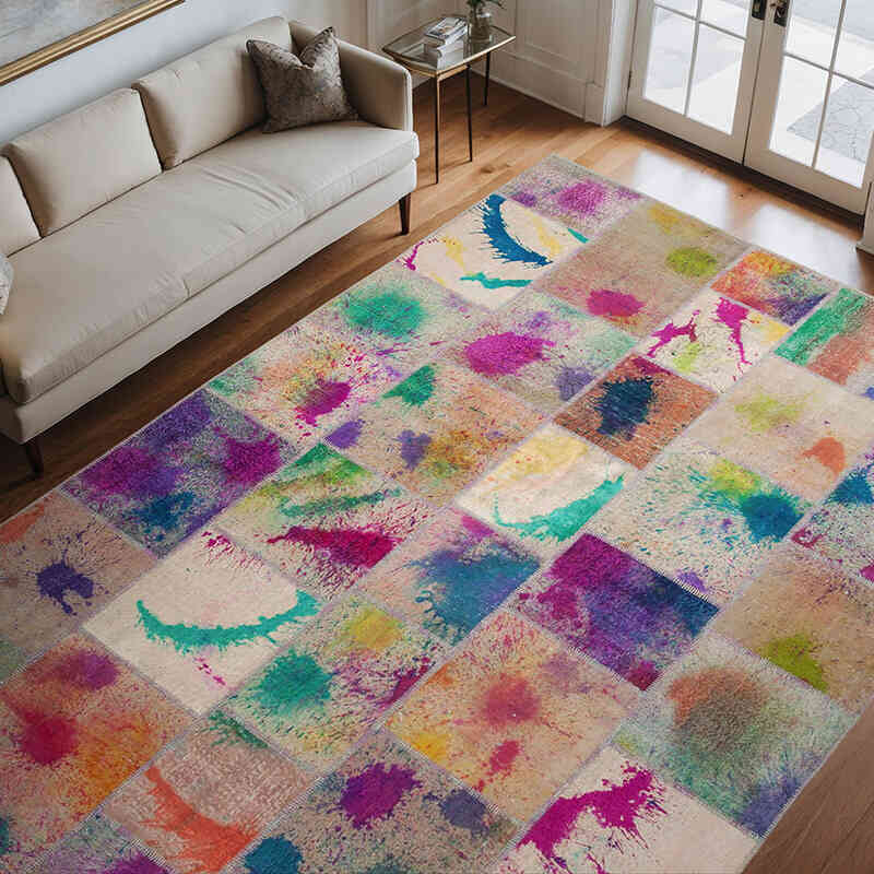 Multicolor Patchwork Hand-Knotted Turkish Rug - 8' 3" x 11' 6" (99" x 138") - K0049687