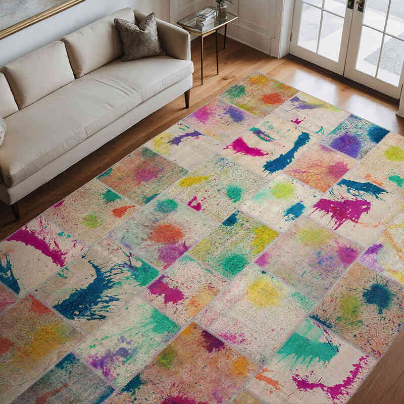 Multicolor Patchwork Hand-Knotted Turkish Rug - 8' 2" x 11' 7" (98" x 139") - K0049688