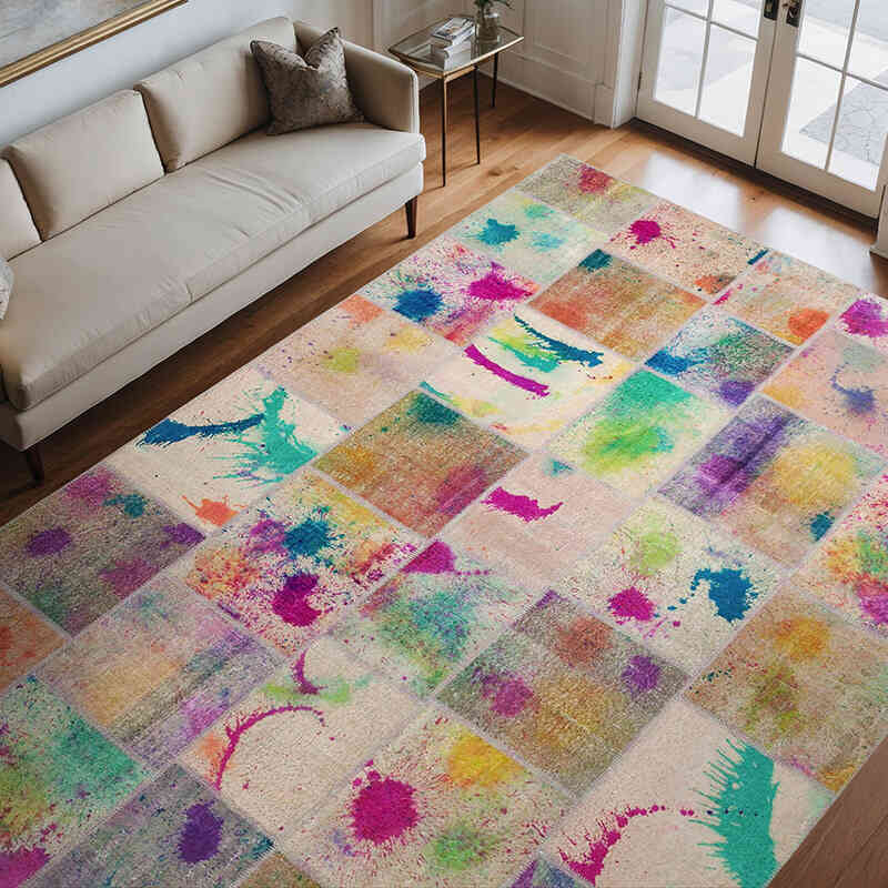 Multicolor Alfombra De Retazos Turca Sobre-teñida - 252 cm x 348 cm - K0049689