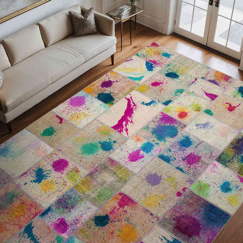 Çok Renkli Boyalı Patchwork Halı - 252 cm x 353 cm - K0049690