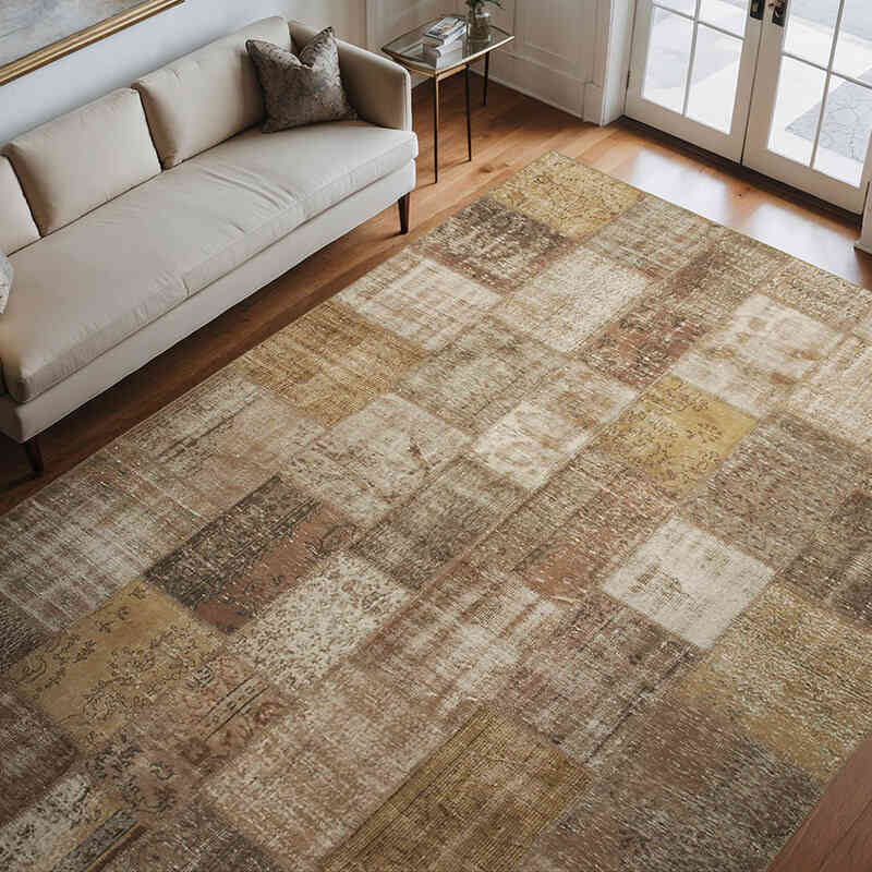 Marrón Alfombra De Retazos Turca Sobre-teñida - 254 cm x 348 cm - K0049694