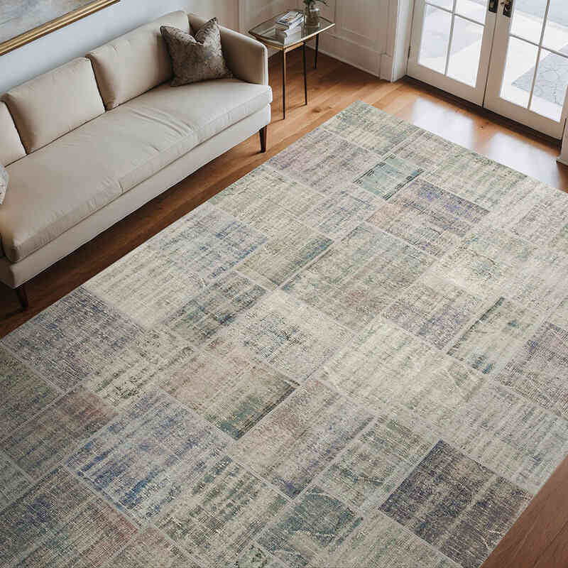 Azul Alfombra De Retazos Turca Sobre-teñida - 251 cm x 355 cm - K0049701