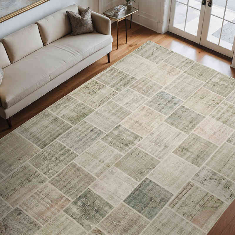 Gray Patchwork Hand-Knotted Turkish Rug - 8' 5" x 11' 5" (101" x 137") - K0049707