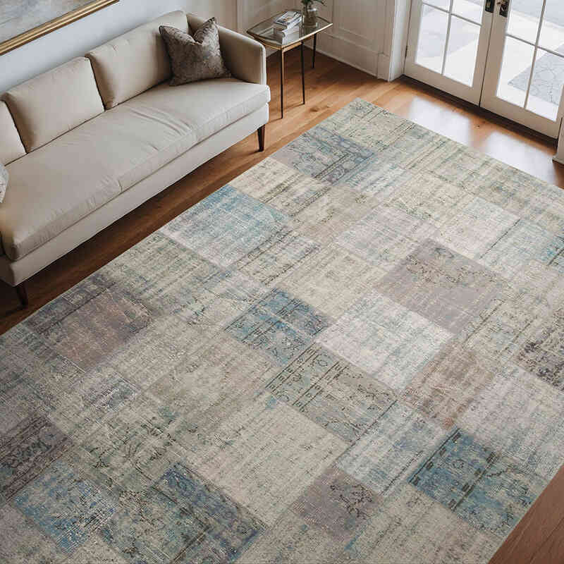 Mavi Boyalı Patchwork Halı - 250 cm x 350 cm - K0049709