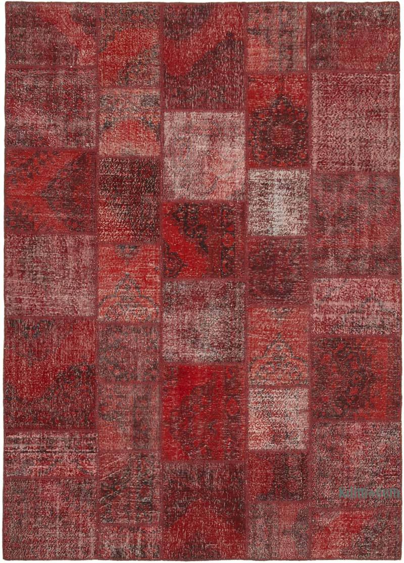 Red Patchwork Hand-Knotted Turkish Rug - 8' 2" x 11' 7" (98" x 139") - K0049711