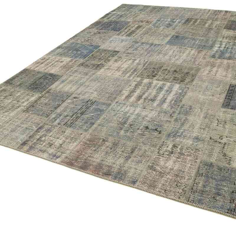 Grey Patchwork Hand-Knotted Turkish Rug - 8' 2" x 11' 6" (98" x 138") - K0049712