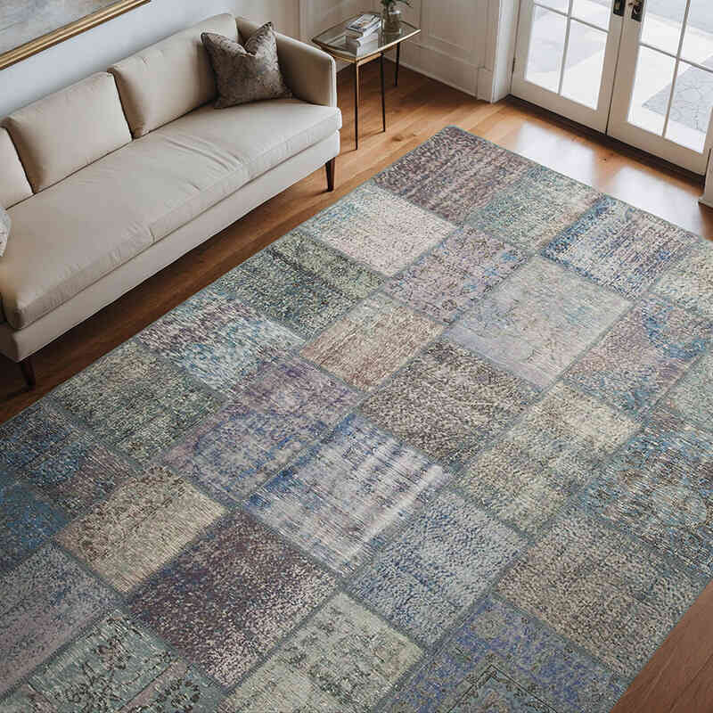 Patchwork Hand-Knotted Turkish Rug - 8' 3" x 11' 8" (99" x 140") - K0049716