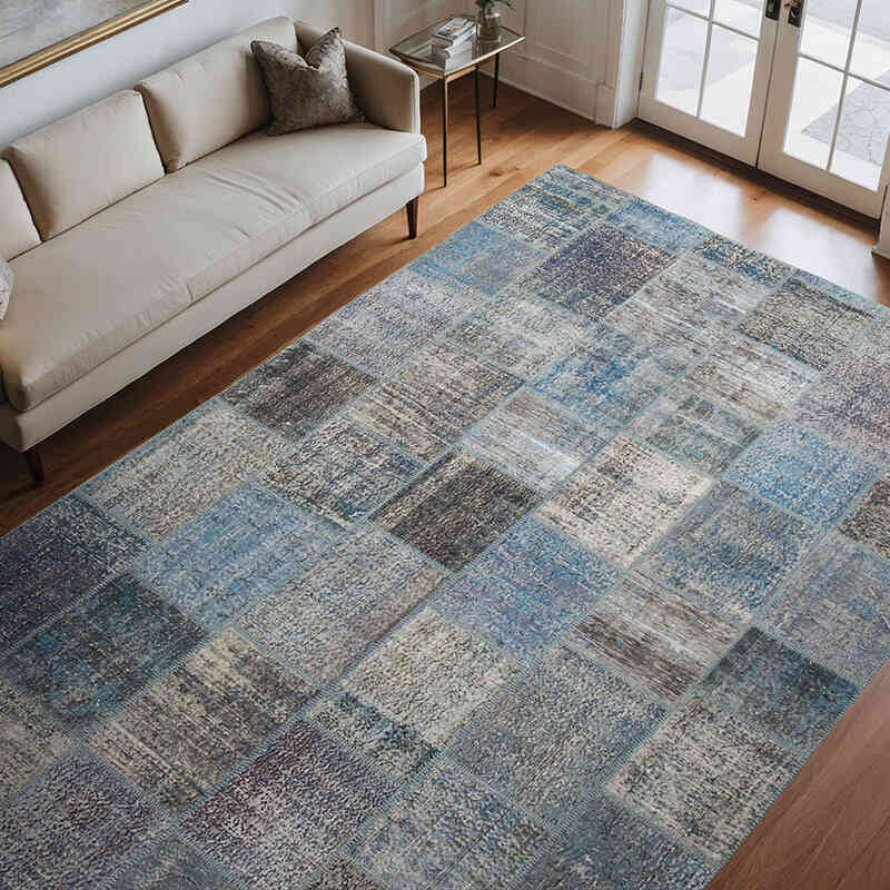 Patchwork Hand-Knotted Turkish Rug - 8' 4" x 11' 7" (100" x 139") - K0049722