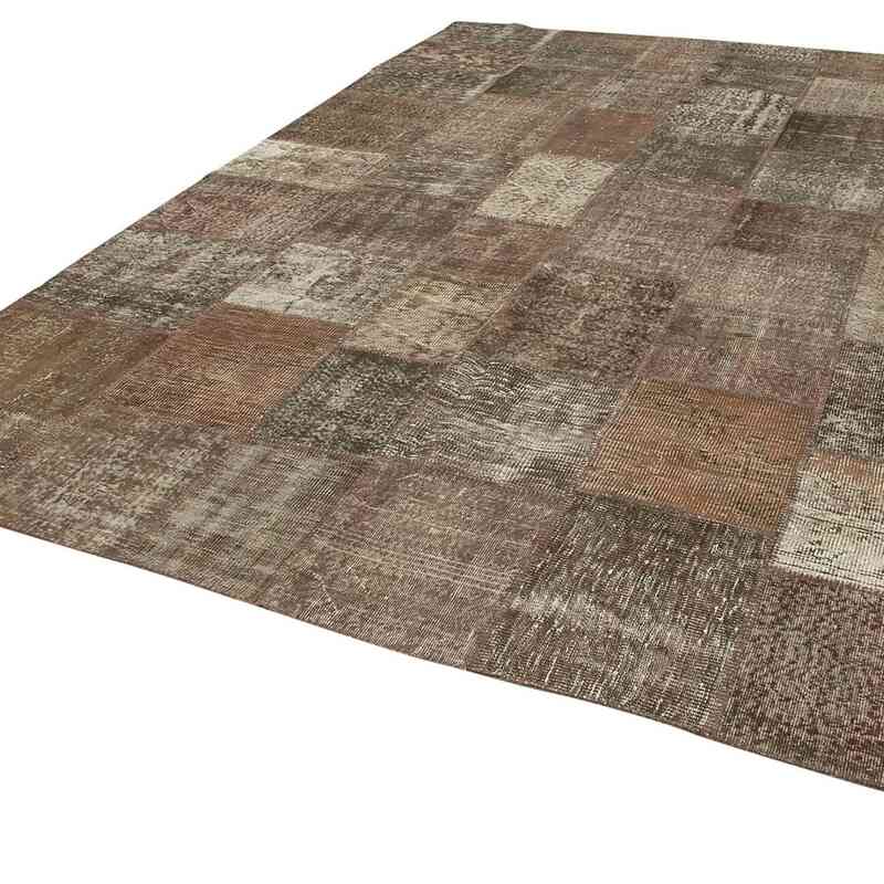 Brown Patchwork Hand-Knotted Turkish Rug - 8' 4" x 11' 8" (100" x 140") - K0049724
