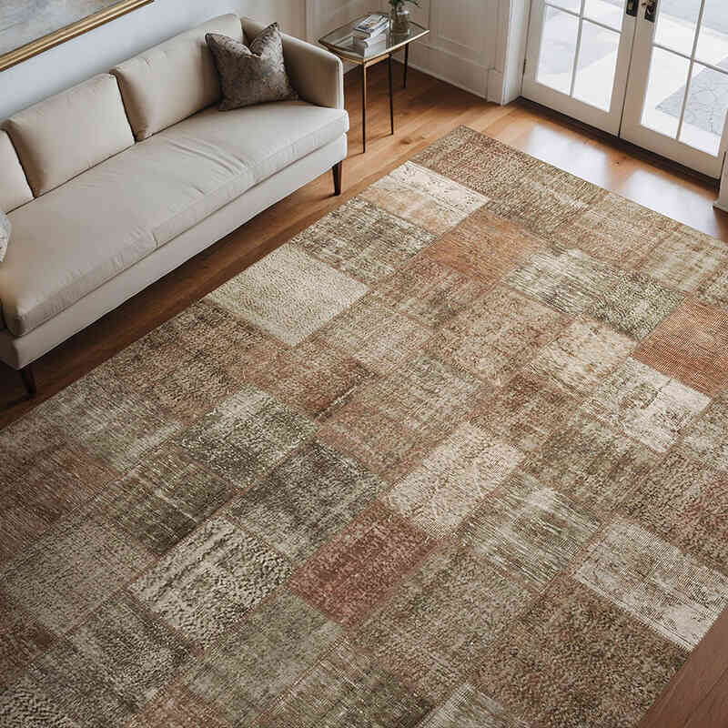 Marrón Alfombra De Retazos Turca Sobre-teñida - 254 cm x 355 cm - K0049724