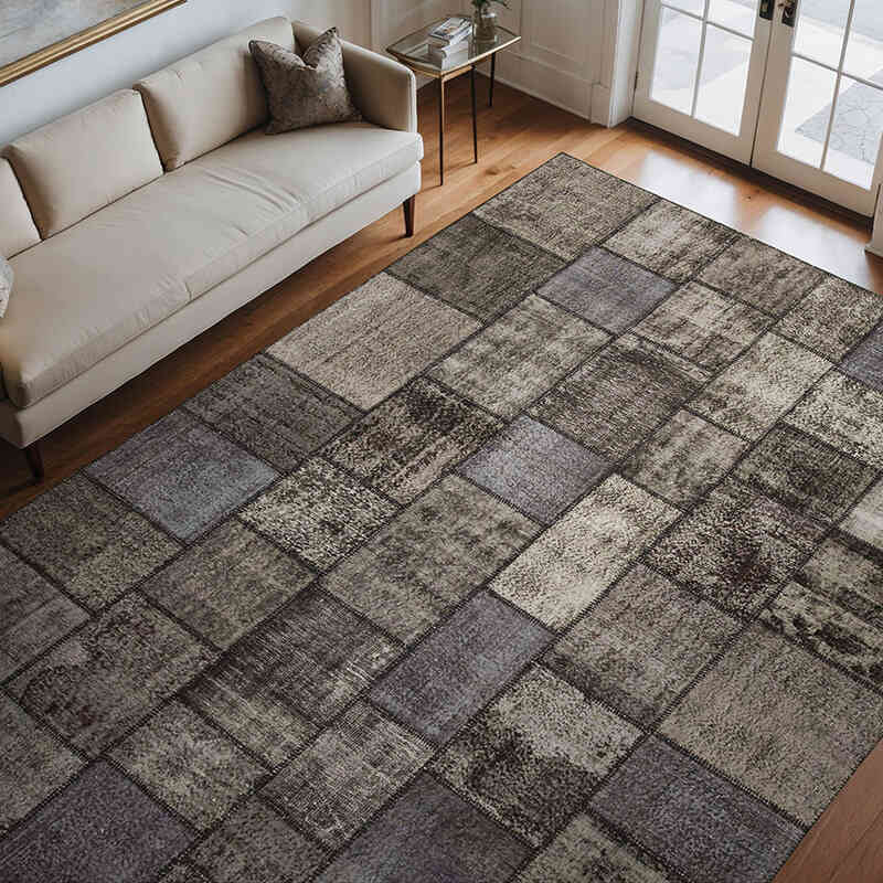 Siyah Boyalı Patchwork Halı - 254 cm x 353 cm - K0049728