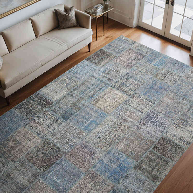 Lacivert Boyalı Patchwork Halı - 235 cm x 353 cm - K0049732
