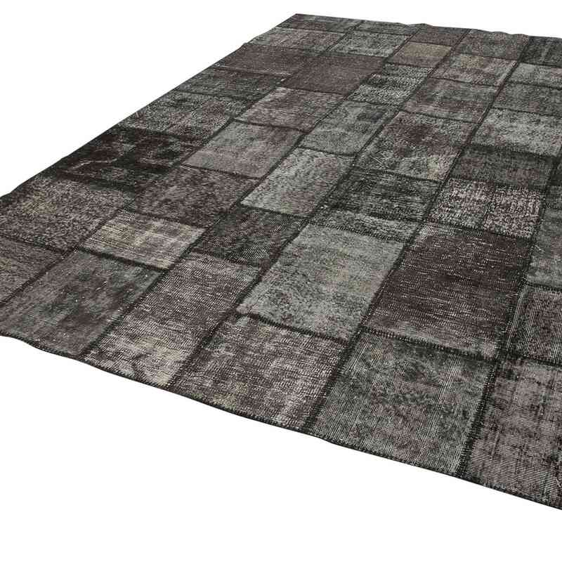 Negro Alfombra De Retazos Turca Sobre-teñida - 254 cm x 356 cm - K0049733