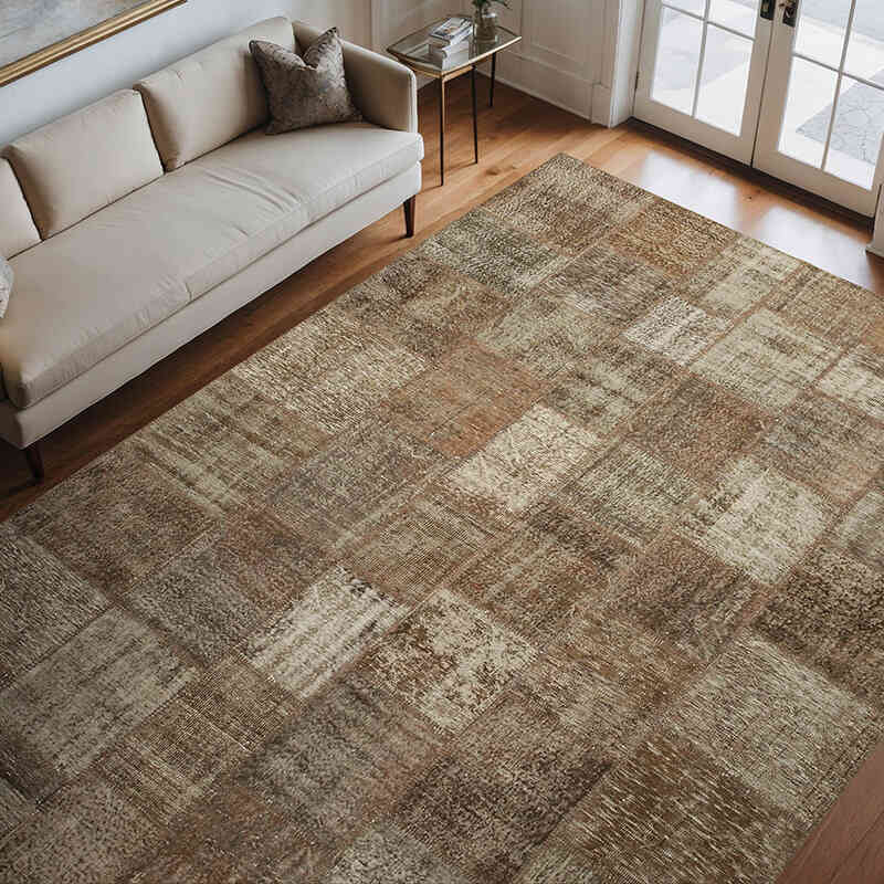 Marrón Alfombra De Retazos Turca Sobre-teñida - 254 cm x 351 cm - K0049736