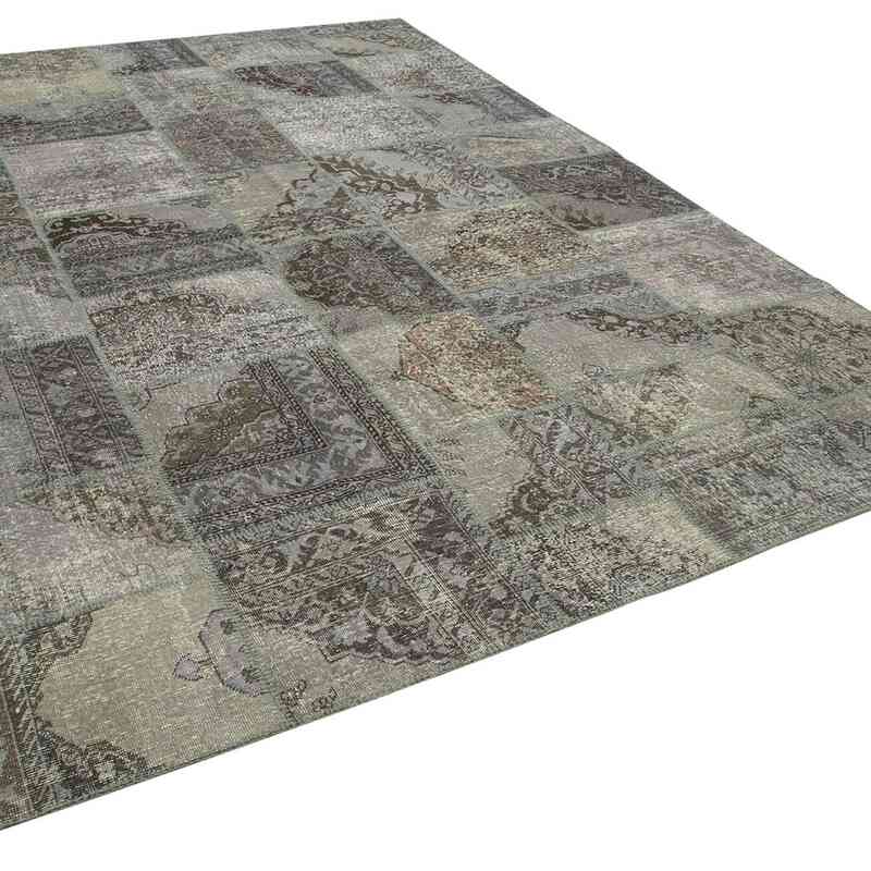 Grey Patchwork Hand-Knotted Turkish Rug - 8' 3" x 11' 8" (99" x 140") - K0049738