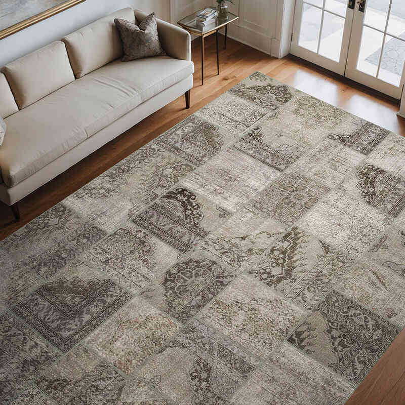 Patchwork Hand-Knotted Turkish Rug - 8' 3" x 11' 8" (99" x 140") - K0049738