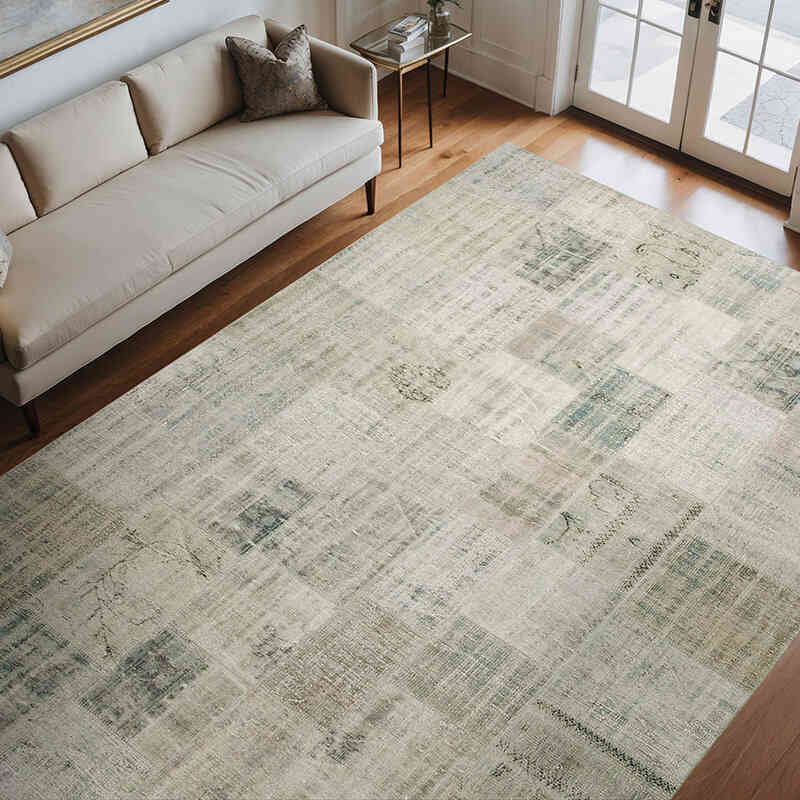 Blue Patchwork Hand-Knotted Turkish Rug - 8' 1" x 11' 7" (97" x 139") - K0049744
