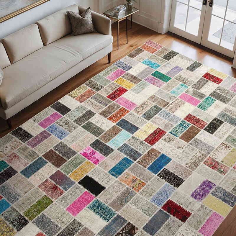Multicolor Patchwork Hand-Knotted Turkish Rug - 8' 8" x 11' 6" (104" x 138") - K0049763