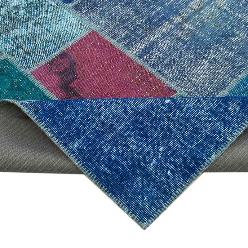 Azul Oscuro Alfombra De Retazos Turca Sobre-teñida - 258 cm x 356 cm - K0049764